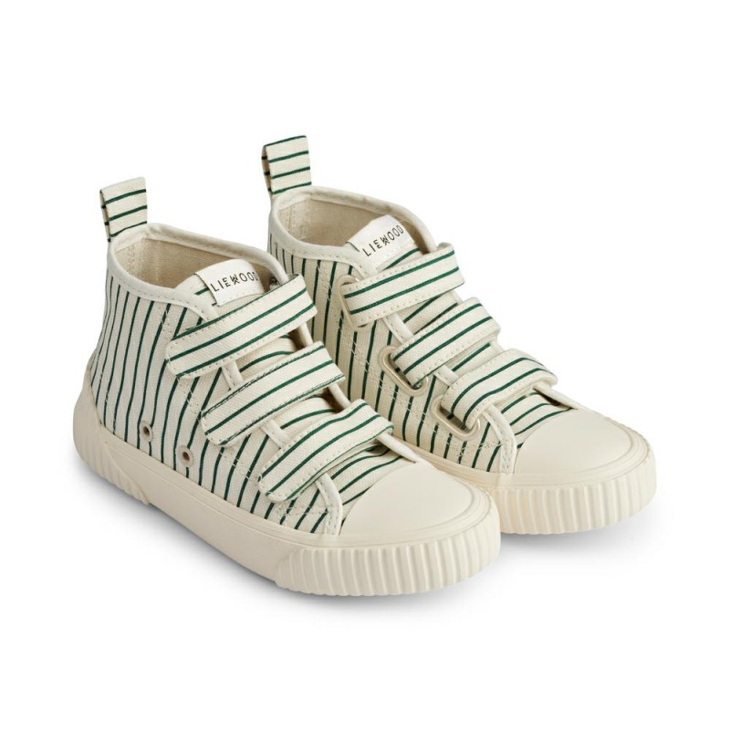 Liewood - Wysokie tenisówki na rzepy Keep - Stripe Garden green/Creme de la creme