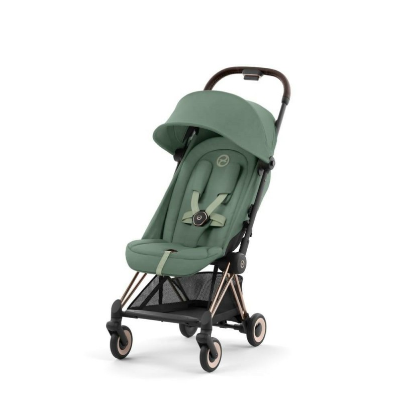 Cybex - Ultrakompaktowy wózek spacerowy Coya (rama w kolorze różowego złota) - Leaf Green