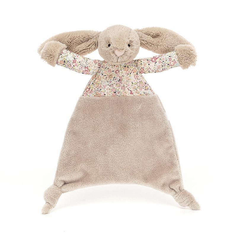 Jellycat - Miękki kocyk-przytulanka Króliczek w kwiecistym ubranku 25cm - beżowy