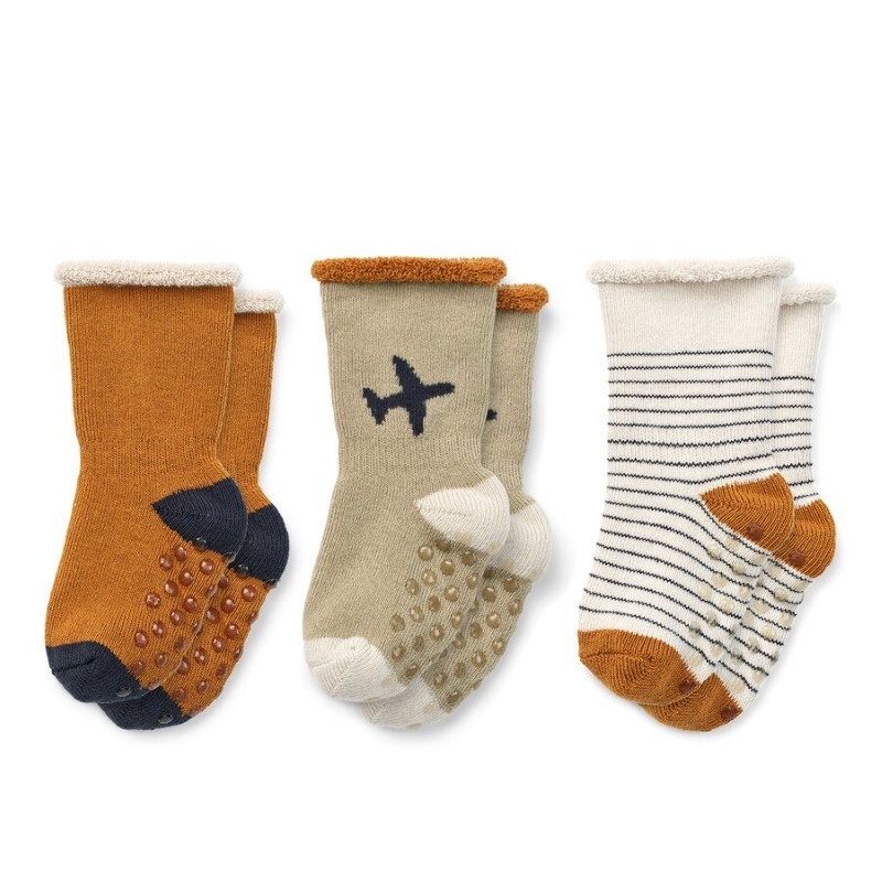 Liewood - Antypoślizgowe skarpetki frotte Eloy Baby Socks 3-pak - Gone flying mix