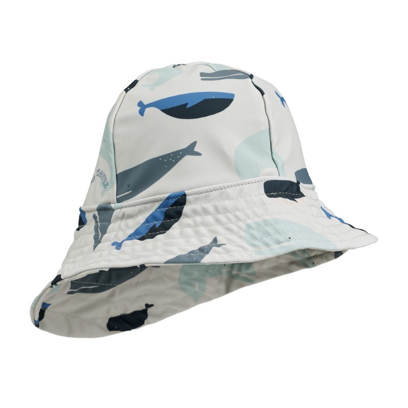 Liewood - Kapelusz przeciwsłoneczny z szerokim rondem Josefine Sun Hat - Whales/Cloud blue