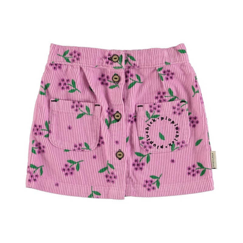 Piupiuchick - Sztruksowa spódniczka mini z kieszeniam - pink corduroy w/ flowers allover