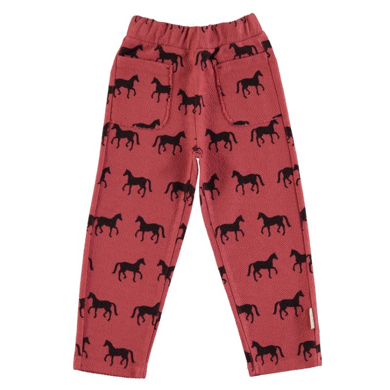 Piupiuchick - Bawełniane spodnie joggery z tkaniny strukturalnej - old pink w/ black horses w/ animal print