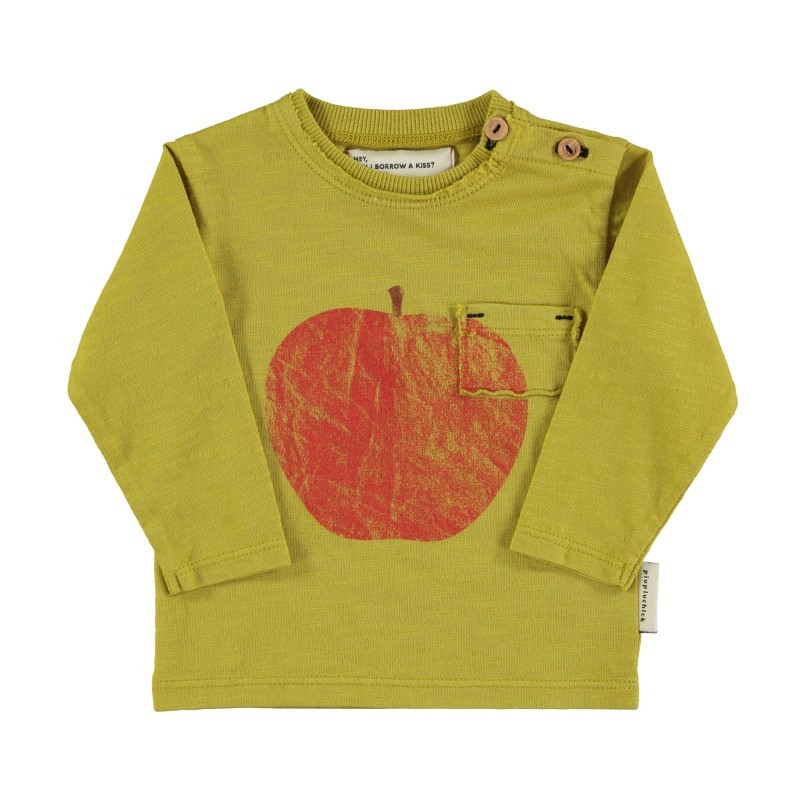 Piupiuchick - Bawełniany longsleeve z kieszonką - olive green w/ red apple print