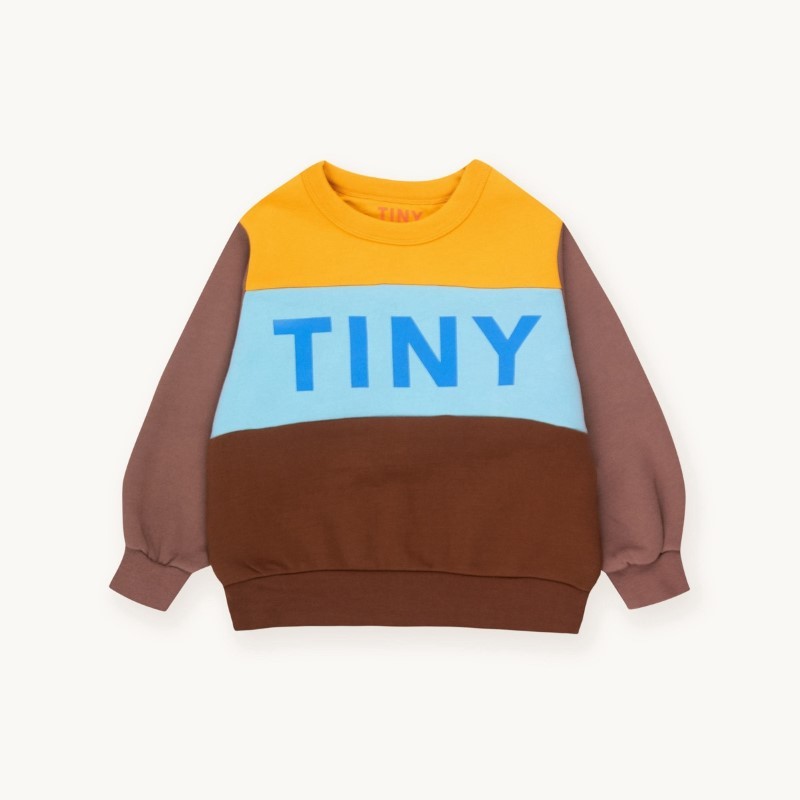 Tinycottons - Dziecięca bluza z nadrukiem COLOR BLOCK - mustard/chocolate