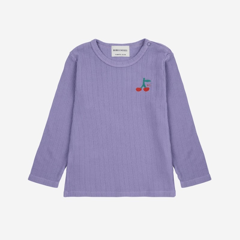 Bobo Choses - Bawełniany longsleeve w prążki Baby Cherry tight T-shirt - purple