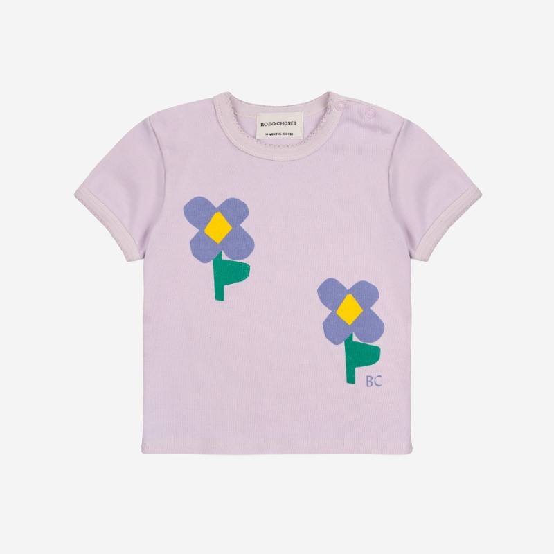 Bobo Choses - Bawełniany t-shirt z nadrukiem Baby Pansy Flower T-shirt - lavender