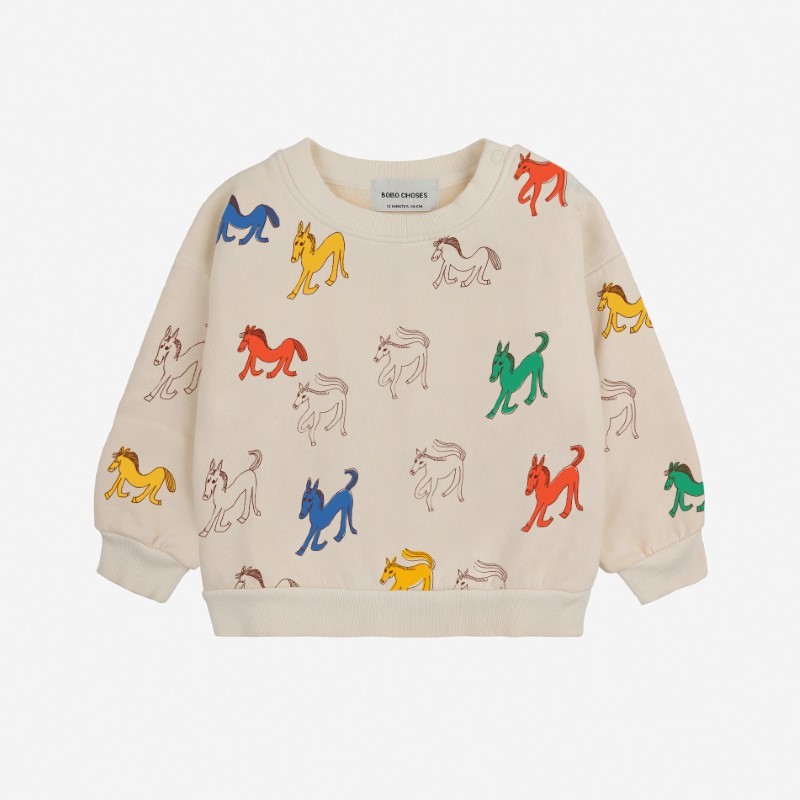 Bobo Choses - Bawełniana bluza z nadrukiem Baby Wonder Horse all over sweatshirt - offwhite