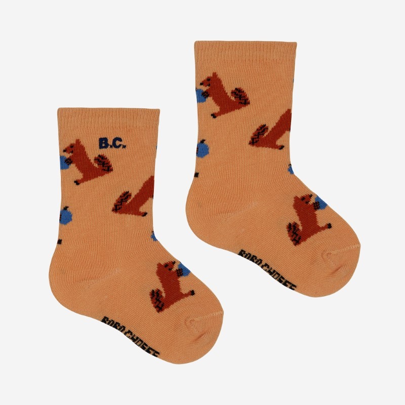 Bobo Choses - Skarpety Baby Hungry Squirrel all over long socks - light brown