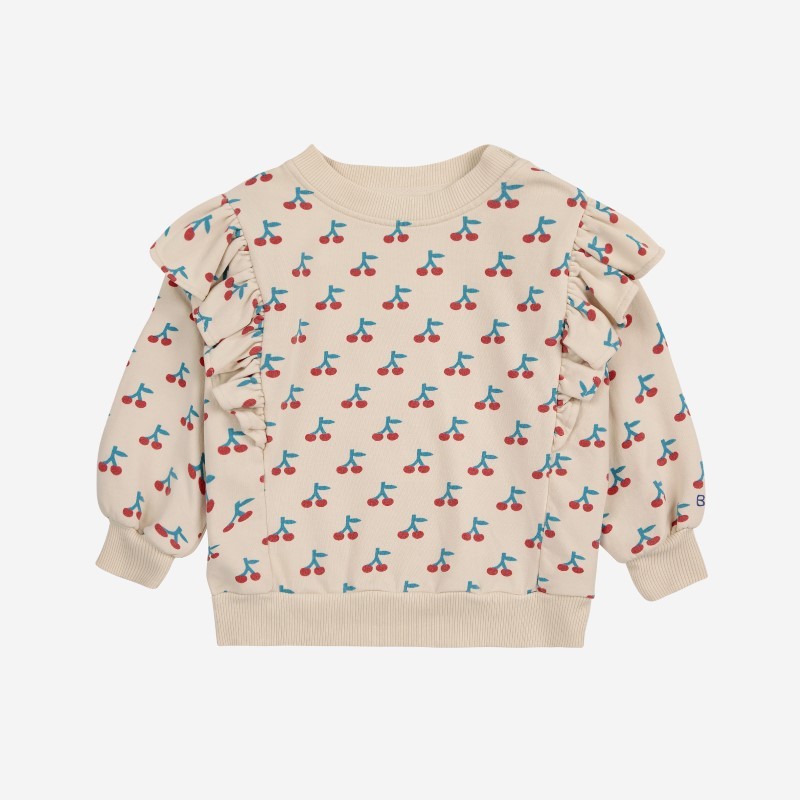 Bobo Choses - Bawełniana bluza z falbankami Baby Cherry all over sweatshirt - white