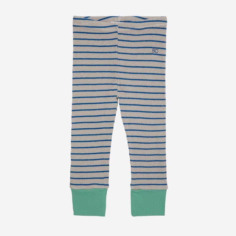 Bobo Choses - Leeginsy Baby Stripes waffle leggings  - blue