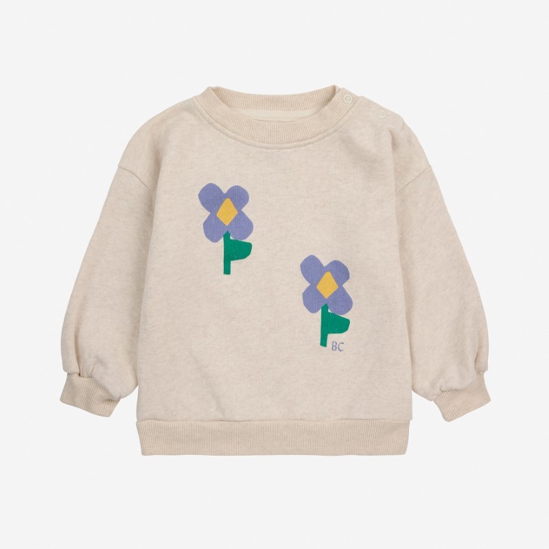 Bobo Choses - Bawełniana bluza z nadrukiem Baby Pansy Flower sweatshirt - beige