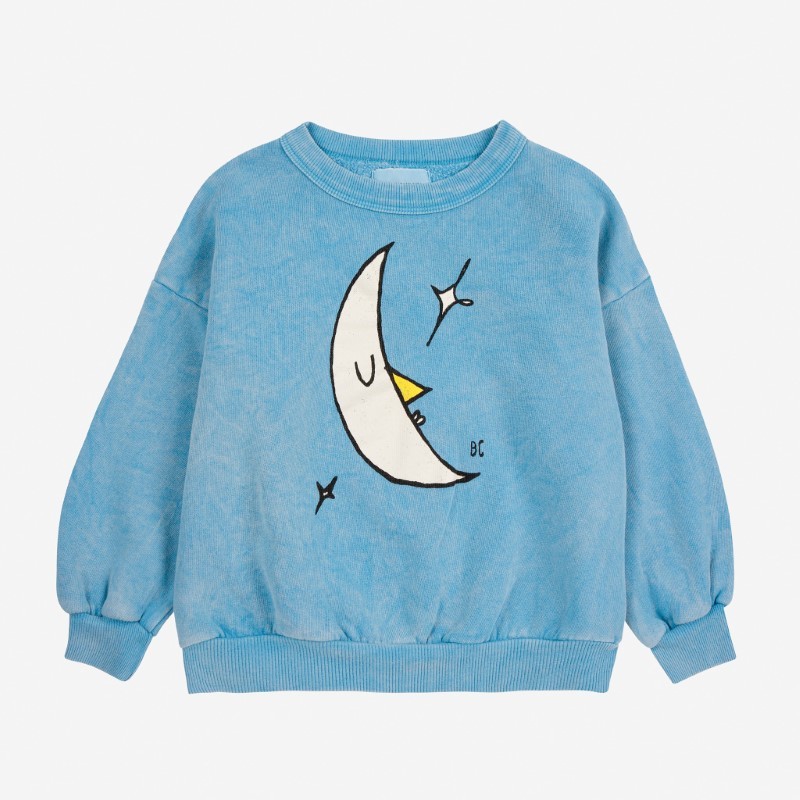 Bobo Choses - Bawełniana bluza z nadrukiem Kids Beneath the Moon sweatshirt - light blue