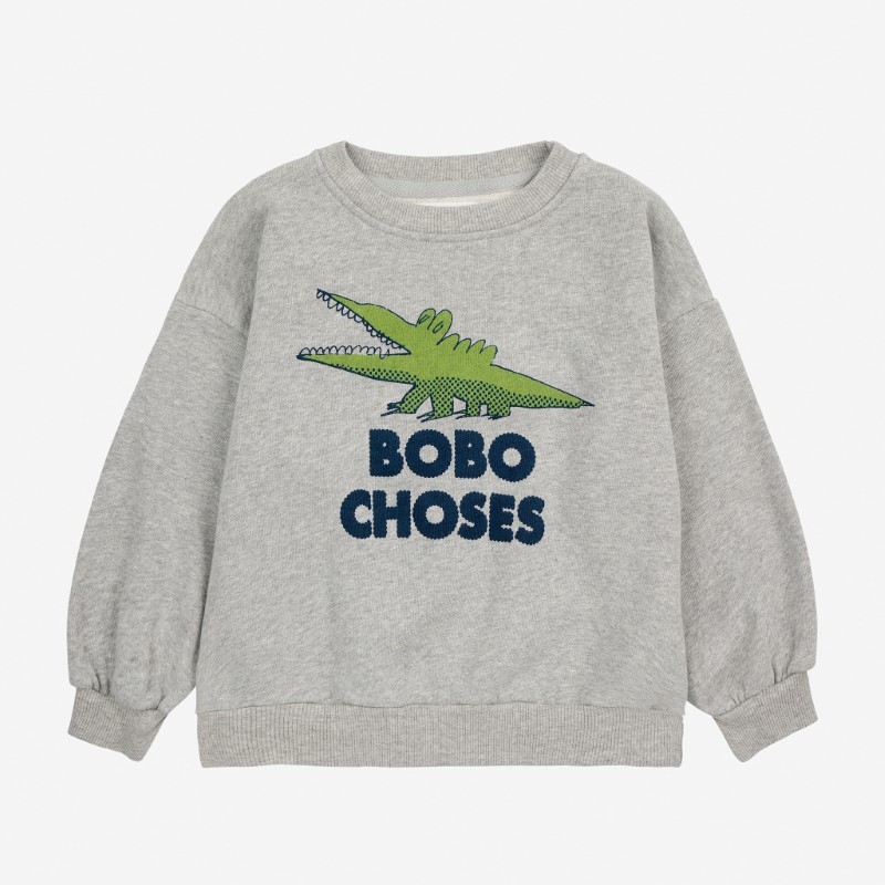 Bobo Choses - Bawełniana bluza z nadrukiem Kids Talking Crocodile sweatshirt - light heather grey