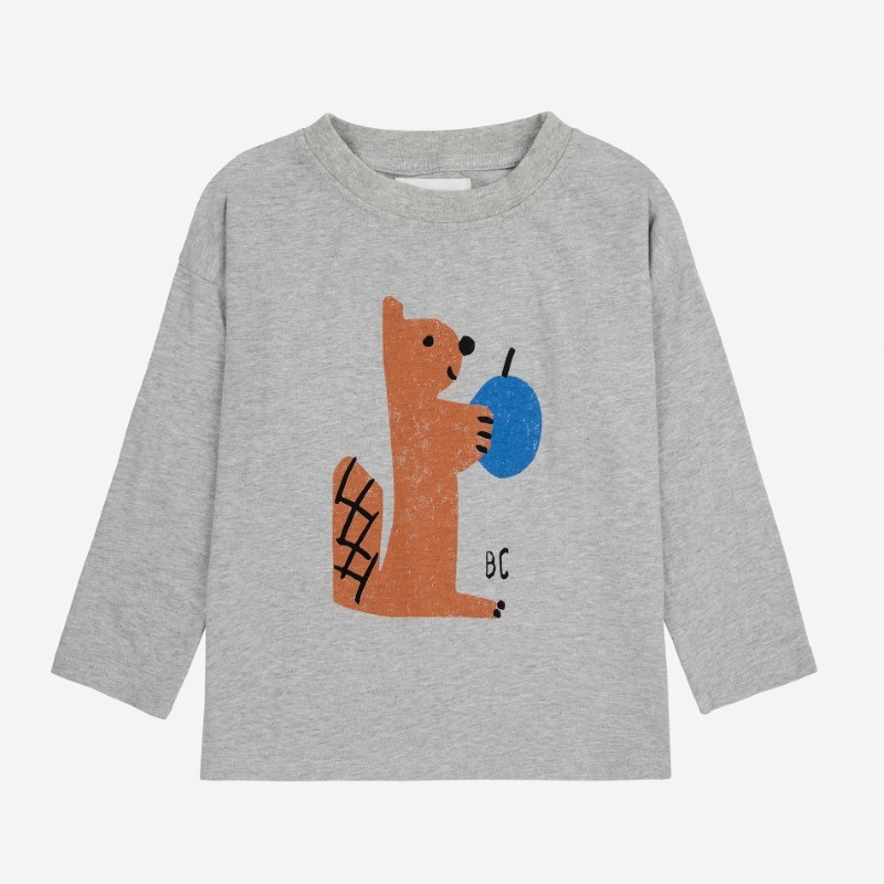 Bobo Choses - Bawełniany t-shirt z nadrukiem Kids Hungry Squirrel - light heather grey