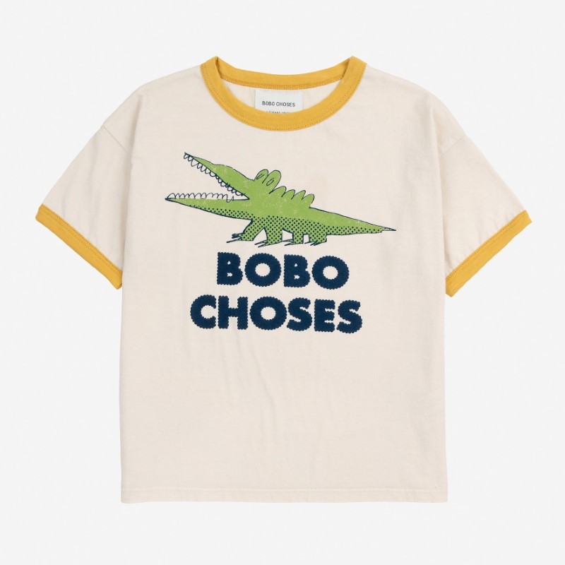 Bobo Choses - Bawełniany t-shirt z nadrukiem Kids Talking Crocodile - white