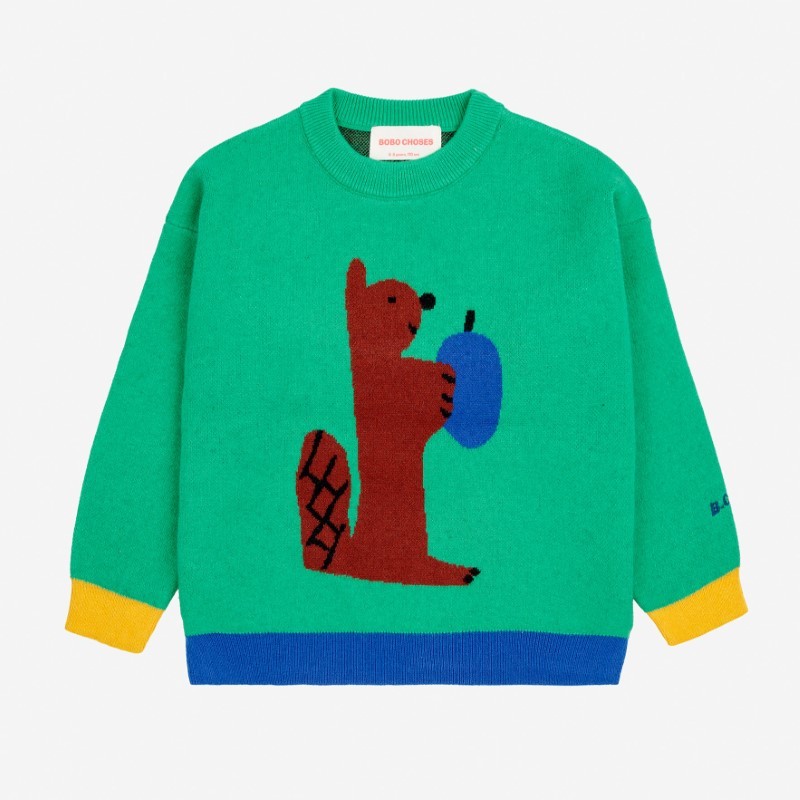 Bobo Choses - Żakardowy sweter z dzianiny Kids Hungry Squirrel jumper - green