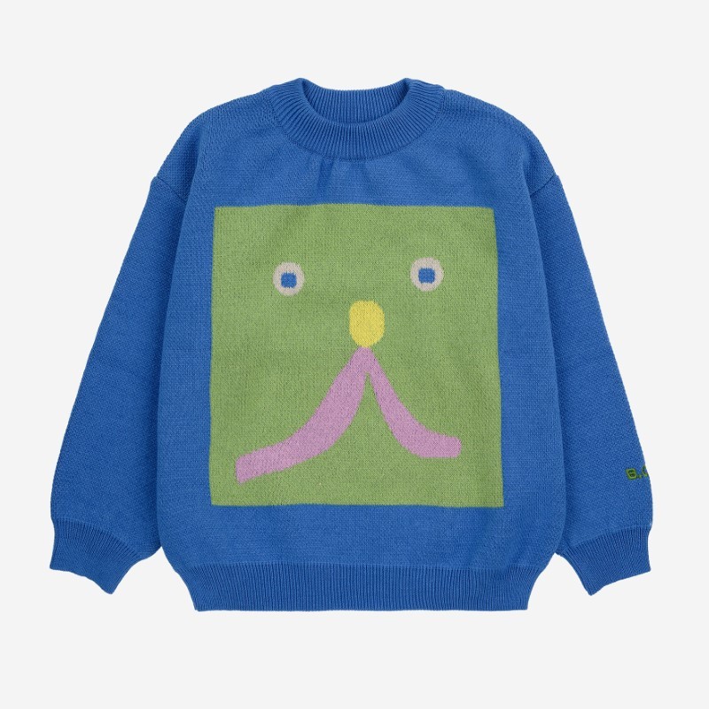 Bobo Choses - Żakardowy sweter z dzianiny Kids Funny Face jumper - blue