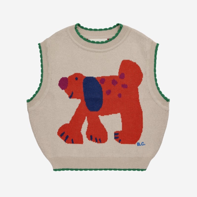 Bobo Choses - Żakardowa kamizelka z dzianiny Kids Fairy Dog vest - offwhite