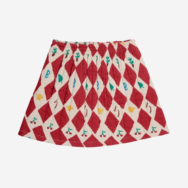 Bobo Choses - Pikowana spódnica mini z plisowaniem Kids Harlequin all over skirt - red