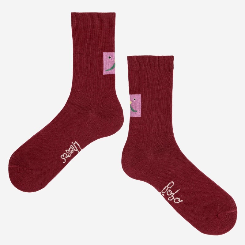 Bobo Choses - Skarpety Adult Abstract cat smile short socks - burgundy red