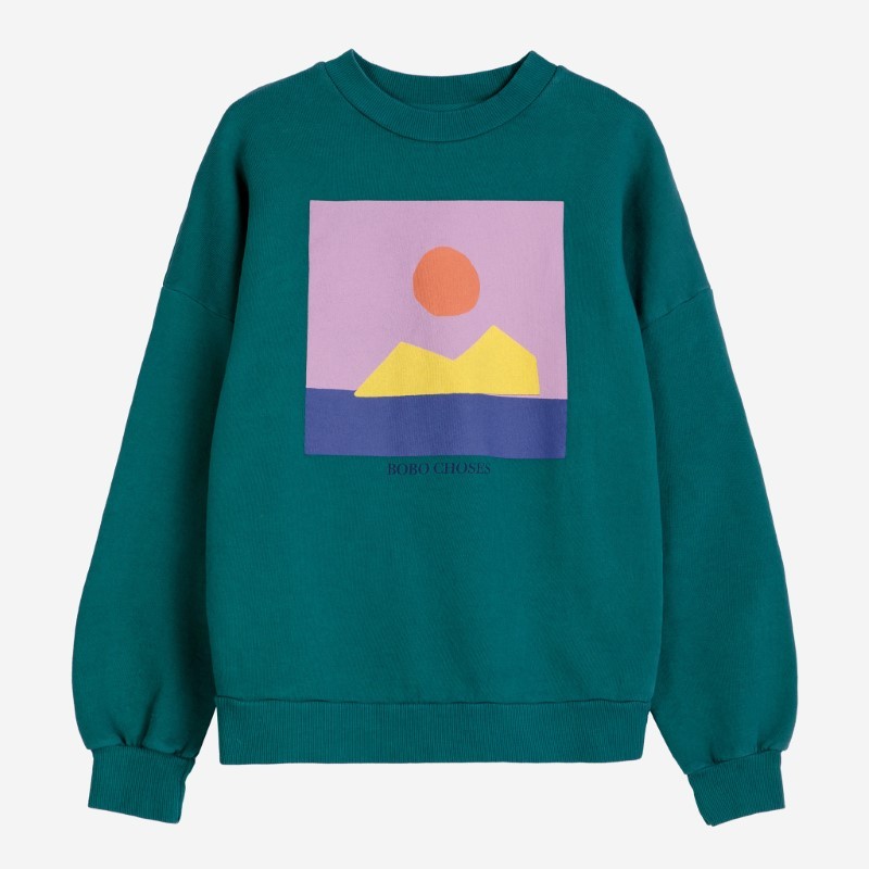 Bobo Choses - Bawełniana bluza z nadrukiem Sunset print sweatshirt Adult - dark green