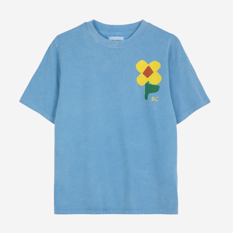 Bobo Choses - Bawełniany t-shirt z nadrukiem Retro Flower Adult - light blue