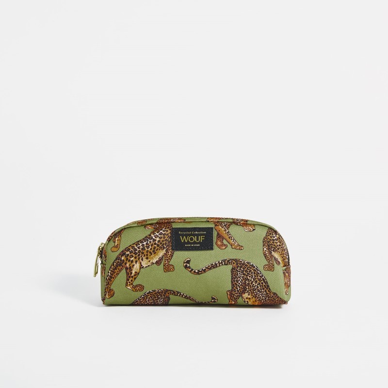 Wouf - Kosmetyczka Makeup Bag, Olive Leopard