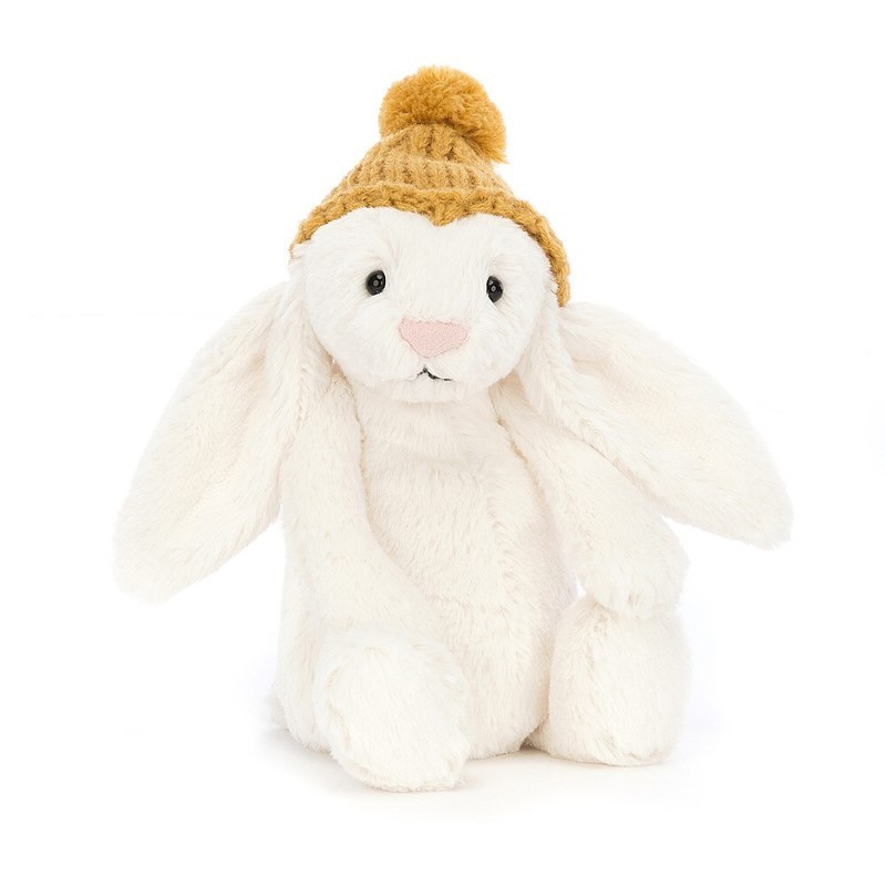 Jellycat - Przytulanka Bashful Królik w czapce musztardowej 18cm - kremowy