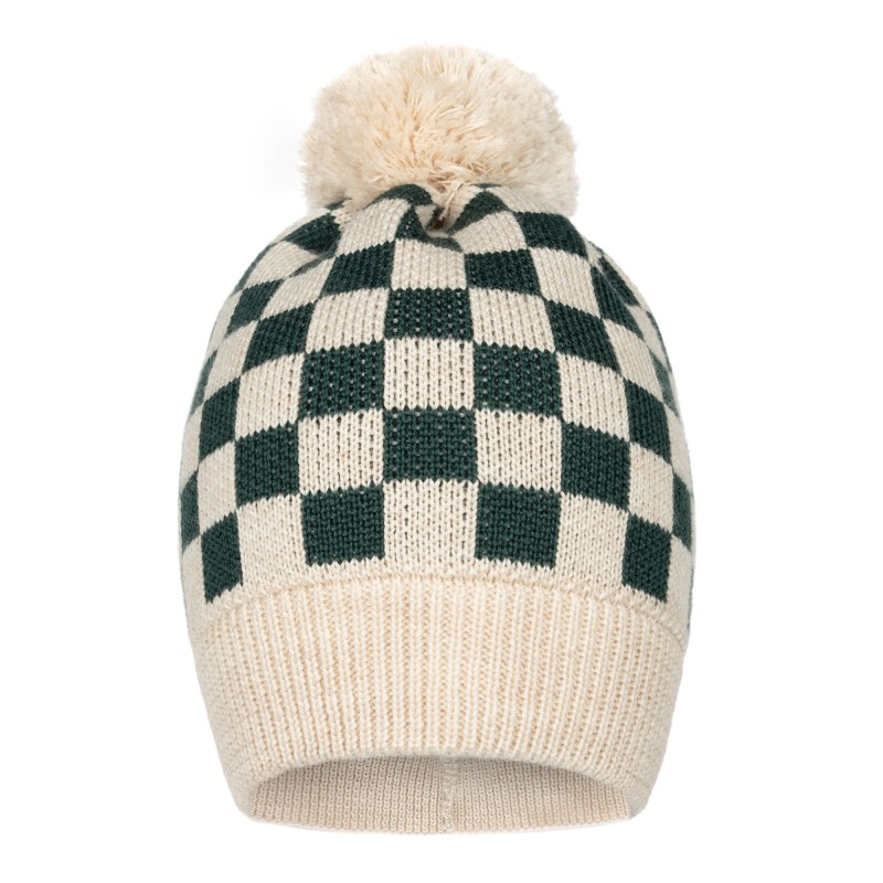 Kid Story - Czapka z wełny merino, green chessboard