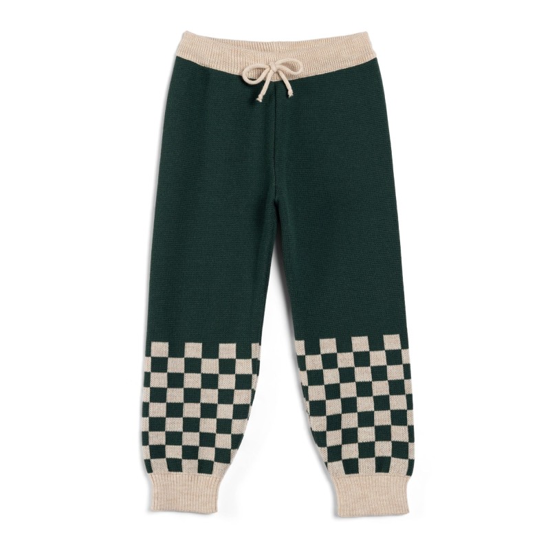 Kid Story - Spodnie z wełny merino, green chessboard