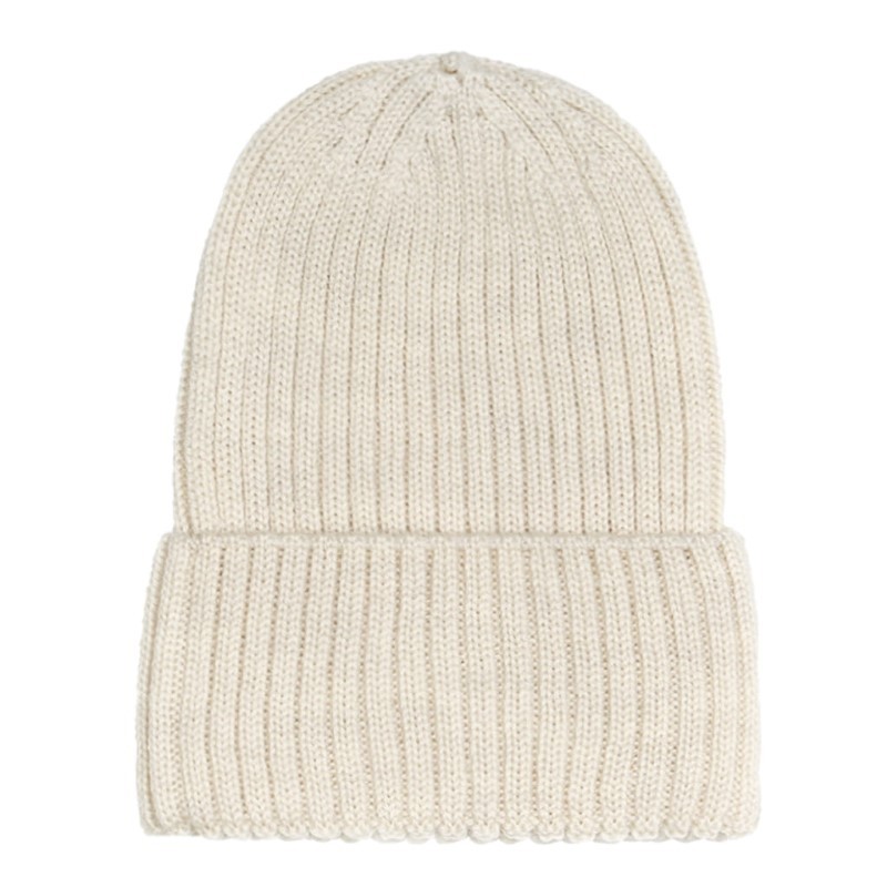 Bim Bla - Całoroczna czapeczka niemowlęca z wełny merino Beanie, kremowa