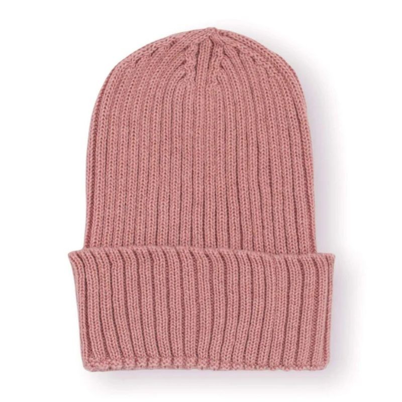 Bim Bla - Całoroczna czapeczka niemowlęca z wełny merino Beanie, old rose