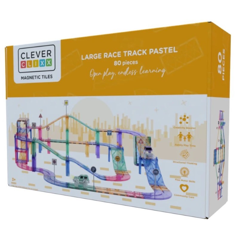 Cleverclixx - Klocki magnetyczne Large Race Track Pastel - 80 el.