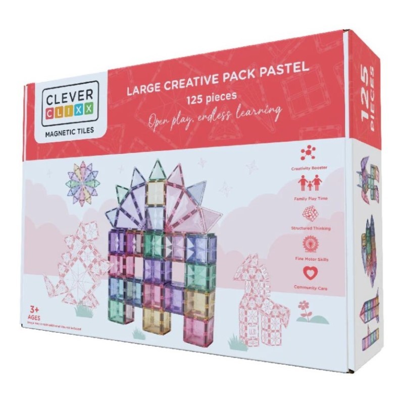 Cleverclixx - Klocki magnetyczne Large Creative Pack Pastel - 125 el.