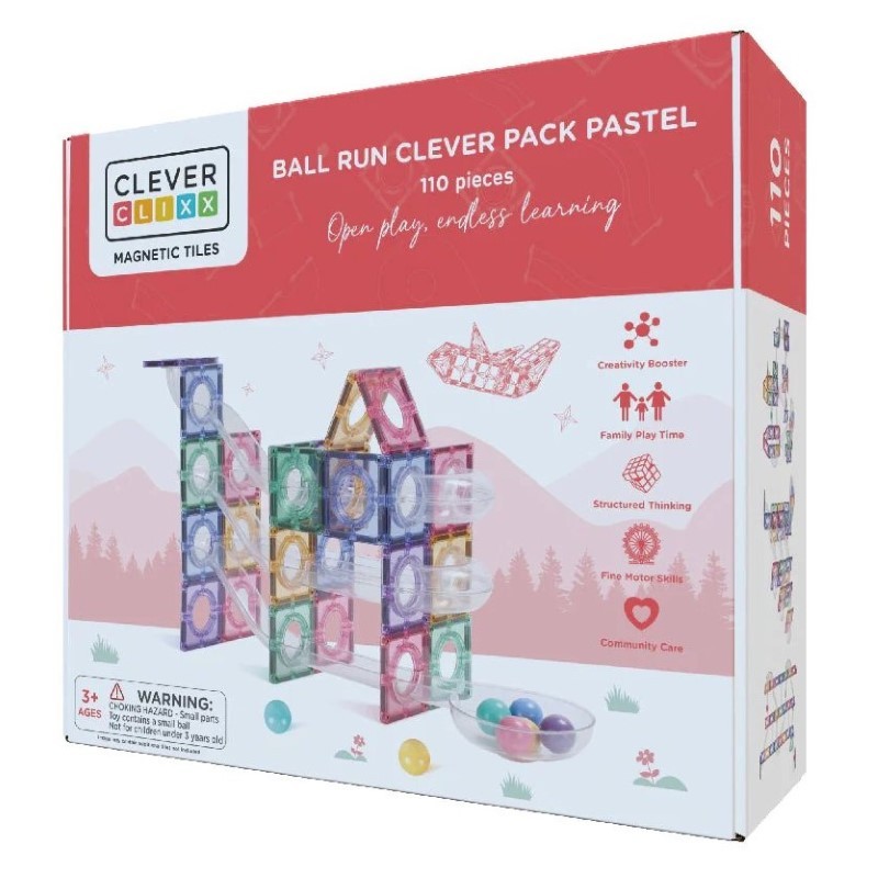 Cleverclixx - Klocki magnetyczne Ball Run Clever Pack Pastel - 110 el.