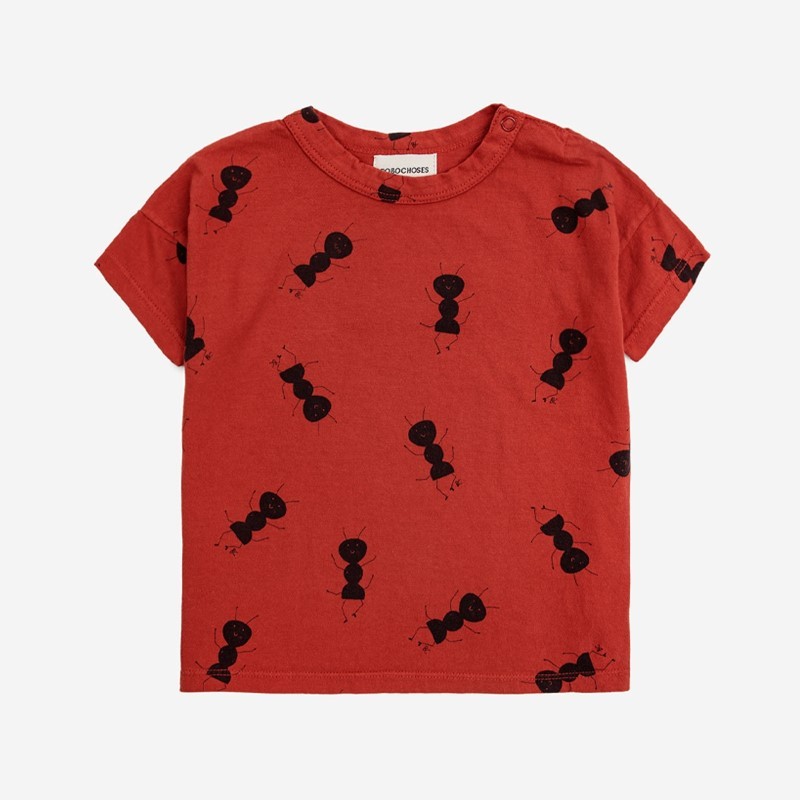 Bobo Choses - Bawełniany t-shirt z nadrukiem Baby Ant all over - burgundy red