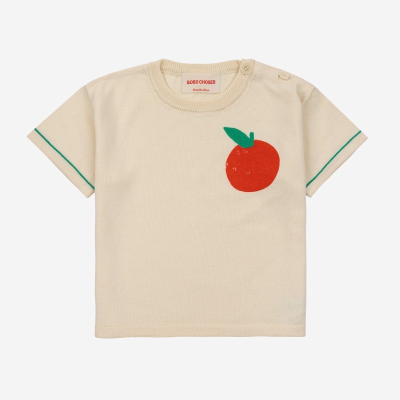 Bobo Choses - Dzianinowy t-shirt z nadrukiem Baby Tomato - offwhite