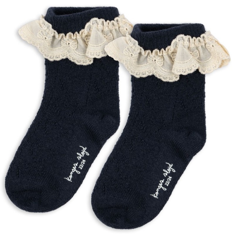 Konges Slojd - Skarpetki z domieszką wełny Wool Pointelle Socks - navy